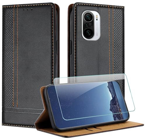 JayModCase Funda para Xiaomi Redmi K40/K40 Pro/mi Poco F3 con Protector Pantalla, Flip Leather Ranura Tarjeta Magnético Wallet Carcasa con Cierre magnético Soporte Plegable para Xiaomi Poco F3 - Negro