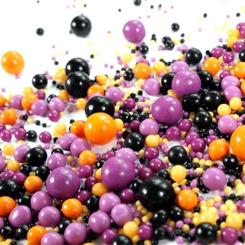 Streuselheld Schokomix Halloween 80g Schokoladenstreusel Kugeln und Perlen | gruseliger Streusel-Mix für Monster Muffins Lila, Orange, Schwarz Zuckerstreusel für gruselige Cupcakes oder Halloween-Kekse