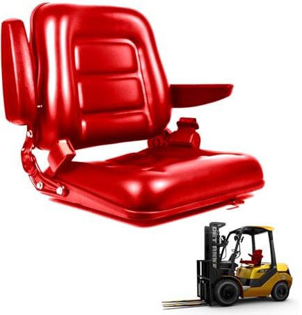 ATQIK Asiento universal para tractor con respaldo ajustable, reposabrazos, cinturón de seguridad y riel deslizante, asiento impermeable de PVC para cortacésped, cortacésped, cortacésped, cargador
