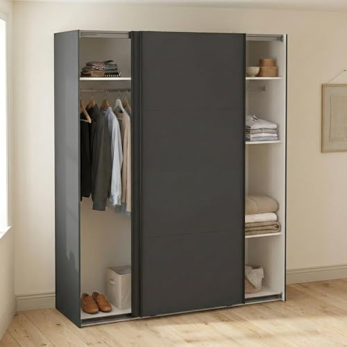 Dmora - 2-türiger MehrzweckschrankMargot, Multifunktionale Möbel, Schuhschrank, Besenschrank, 179x65 h220 cm, Grau