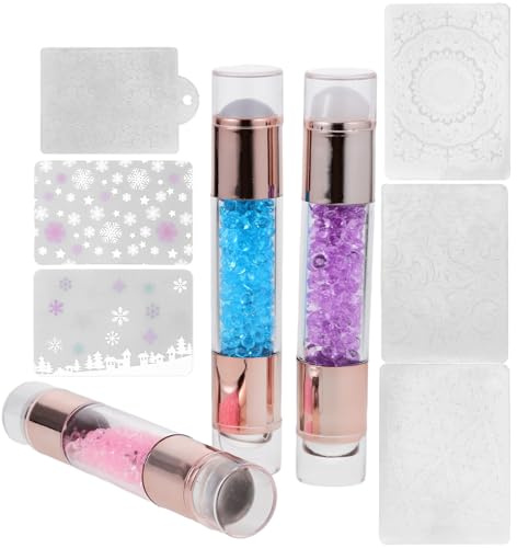 HAPINARY 3 Stück Silikon Maniküre Zubehör mit Stempel Schablonen für Nägel für Nagelkunst und Manikürestempel mit Schutzkappe und Übungseffekt Zufällige Farbe