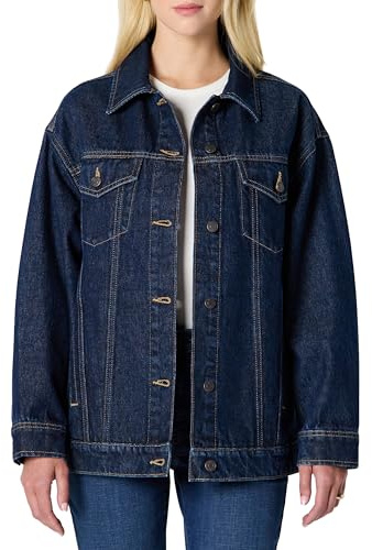 Amazon Essentials Veste de Camionneur en Denim avec Poches Femme, Bleu Nuit Foncé Délavé, XL
