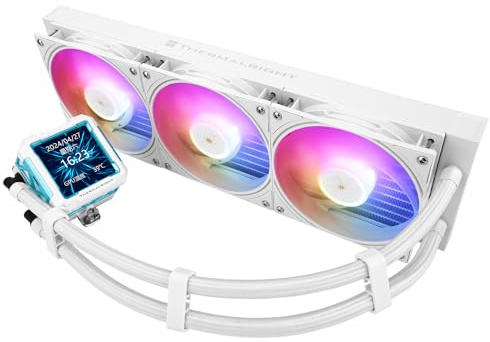 TR -FW PRO 360 ARGB - Enfriador de agua blanco para CPU, 3 ventiladores PWM, sistema de refrigeración por agua con 2000PRM, para AM5 e Intel LGA1851/1700, pantalla LCD magnética desmontable con