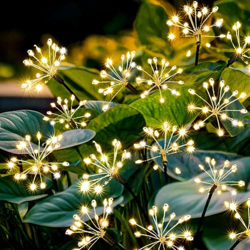 Redefun 4 Stück 160LED Gartendeko Solarleuchten für Außen | Solarstecker Gartenbeleuchtung, 8 Modi Solarlichter Pusteblume Wasserdicht Solarlampen Feuerwerk für Patio Yard Garten Deko