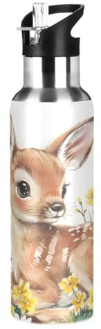 Mnsruu Hirsch Wasserflasche Thermosflasche Edelstahl Vakuum Isolierte Mundflasche mit breitem Griff