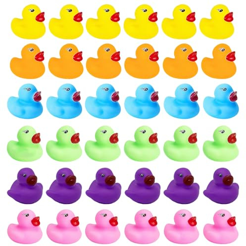 36 Pcs Mini Rubber Ducks, Rubber Ducks Multipack Yellow Orange Pink Blue Green Purple, Squeaking Floating Bath Toys for Kids, Great for Bath Time Party Toys