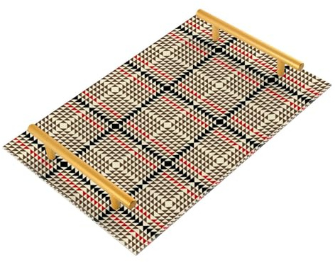 Plateau rectangulaire décoratif rétro à carreaux avec poignées - Plateau de service pour bijoux, parfum - Tabla para desayuno