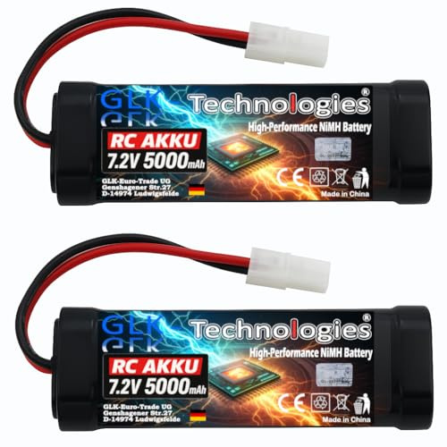GLK-Technologies® 2X High Power RC Modellbau-Akkupack 7.2V / 5000mAh (NiMh) für RC Auto LKW Boot Drohne Flugzeuge 2 STK.