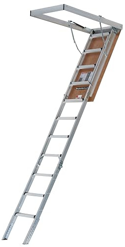 Louisville Ladder 7.8-10.3-Foot Fire Rated Door Aluminium Attic Ladder 25.5 x 54 (Rough Opening), 375-Pound Load Capacity, Type IAA, AL2540MG-FT