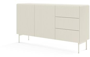 FURNLUX Muti Sideboard, Beige, MDF & Chipboard, 147 x 40 x 81 cm, Modern, 2 Doors & 3 Drawers, Living Room Furniture