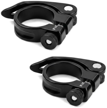 2 Stücke Fahrrad Sattelklemme, Robust und langlebig fahrrad schnellspanner, Aluminiumlegierung Fahrradsattelklemme für Mountainbike Rennrad und Faltrad, Schwarz (31.8mm)
