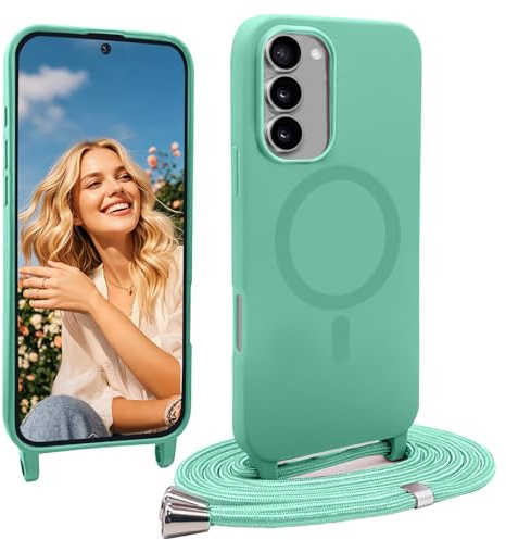 YANJIEER Magnetische hülle für Samsung Galaxy S20 mit Band, Mädchen Männer Handykette Case Kompatibel mit Magsafe, Dünn Silikon Stoßfeste Necklace Schutzhülle, Umhängen Kordel Cover MintGreen3
