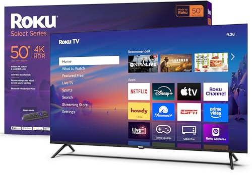 Roku 50 Select Series 4K HDR Smart TV TV Remote, 60Hz, HLG, HDR10+, Google Assistant & Amazon Alexa Compatible - 50R4C4