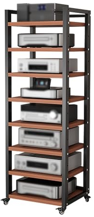 Mobile giradischi legno e supporti stereo per la casa con ripiani regolabili e ruote - mobile stereo hi fi rack hifi - Scaffale audio-video versatile per l'archiviazione di Walnut 8-Tier: 60×40×161cm