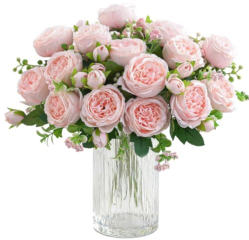 Filltown 4 Bündel Pfingstrose Künstliche Blumen, Künstliche Pfingstrosen Künstlich wie echt, Kunstblumen Seidenpfingstrosen Blumenstrauß für Hochzeit Partei Blumenarrangement Heim Dekor - Hellrosa