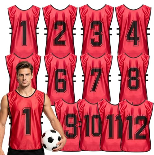 12er Set Fußball-Lätzchen, 65x43cm Fußball Leibchen Mit Nummern, Wendbare Nummeriertetrainingsleibchen, Sport-Lätzchen Für Erwachsene Football,Basketball, Körpergröße Über 150 Cm, Gewicht Bis Zu 85 Kg
