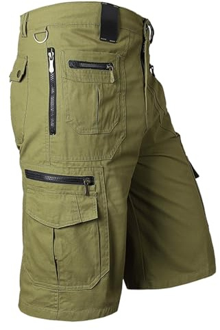 Mens Cargo Combat Shorts Cotton Camo Shorts with Multi Pockets Workwear Loose Comfort Plain Combat Pants Solid Color Trousers Casual Smart Elasticated for Tactical, Military, Hunting, Climbing