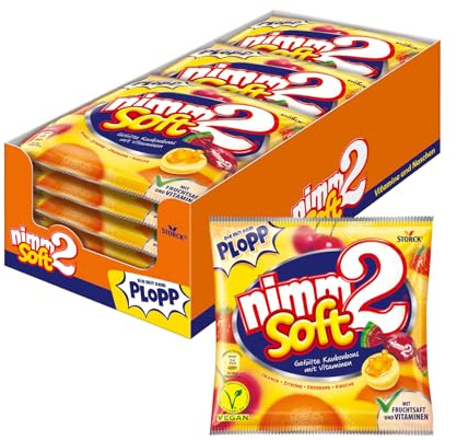 nimm2 soft, vegane Kaubonbons mit Frucht-Füllung - 15 x 116 g | Softe Bonbons in den 4 Sorten Zitrone, Orange, Kirsche & Erdbeere, Süßigkeit mit Fruchtsaft & Vitaminen, vegan