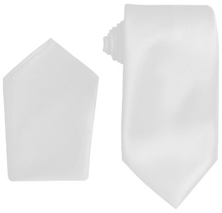 Herren-Krawatte und Einstecktuch aus Satin, für Hochzeit - in verschiedenen Farben Gr. onesize, weiß