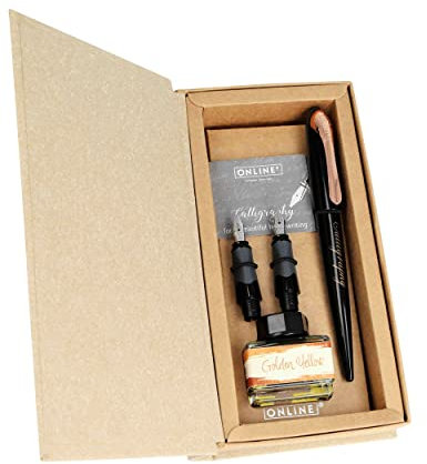 Online Kalligrafie Set Air Black Rose, Calligraphy-Füller mit Konverter, breite Kalligraphie-Federn in verschiedenen Strichstärken, Tintenglas Gold, Schönschreibfüller, Geschenkbox