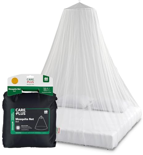 Care Plus Moskitonetz Reise imprägniert - Mosquito Net Bell Durallin 2 Personen - Mückennetz Bett für Tropische Reisen - mit Insektizid - Ø 330cm