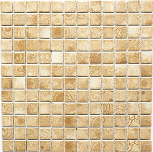 Mosaik Quadrat Laceo Beige Keramik Mosaik | 10 Mosaikmatten