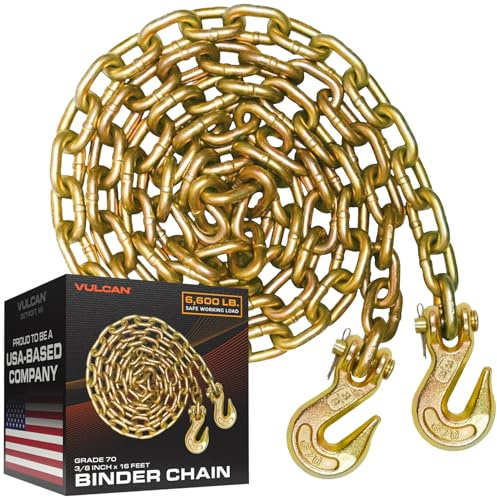 VULCAN Binder Chain with Clevis Grab Hooks - Grade 70-3/8 Inch x 16 Foot - 6,600 Pound Safe Working Load