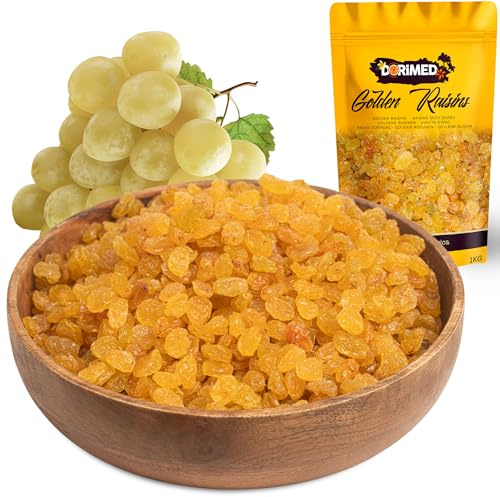 Rosinen Golden | Getrocknete goldene Rosinen 1kg | Ohne Zucker | Groß Goldene Rosinen | GVO-frei | Heimisch in Südafrika | Hoch in Faser | Dorimed