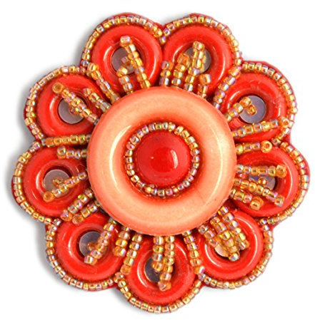 Broche Fleur Rouge en Porcelaine et Perles de Verre - Bijou Fantaisie