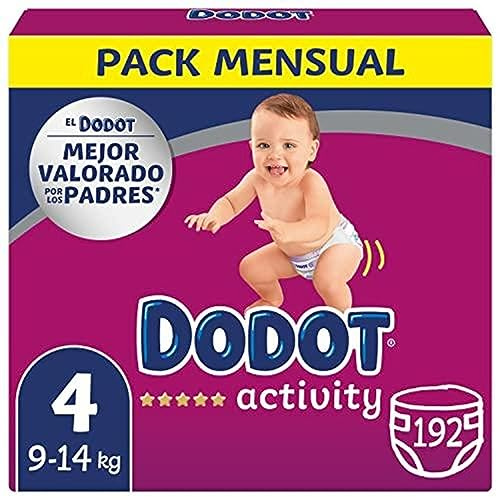 DODOT Pannolini per bambini Activity Taglia 4 (9-14 kg), 192 pannolini con vestibilità più resistente