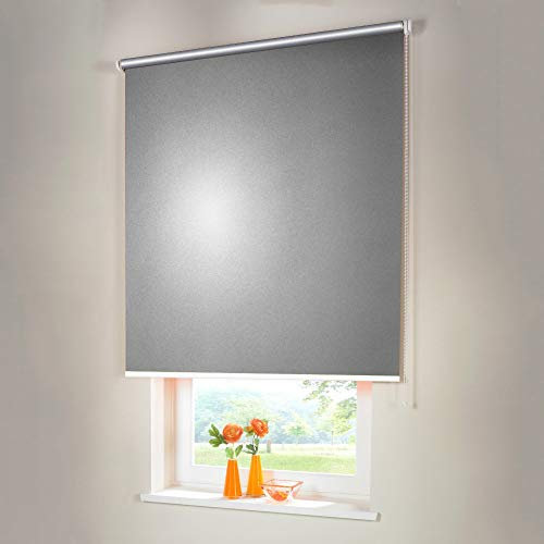 Sonnenschutz-HH® - Seitenzugrollo Verdunkelungsrollo Thermorollo - Außenmaß Breite 55 x 130 cm Höhe Silber-grau - Lichtundurchlässig Rollo für Abdunkelung Kettenzugrollo inkl. Universalträger