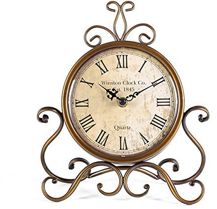 HZDHCLH Retro Silent Roman Tischuhr für Wohnzimmer Schlafzimmer Büro Kunst-Schreibtischuhr（Kupfer）