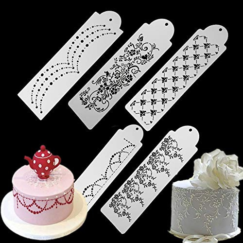 ECOSWAY 5 st set bröllopstårta sidokant sprejdekoration schablon, tårtspets dekoration form, fondant tårta socker sikte dekorationsverktyg