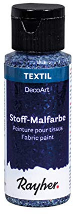 Rayher 38465387 Peinture textile métallique & paillettes, bleu nuit, 1 pce., 59ml, sol. aqueuse, permanente, lavable, tissus, vêtements, anniversaire, jubilé