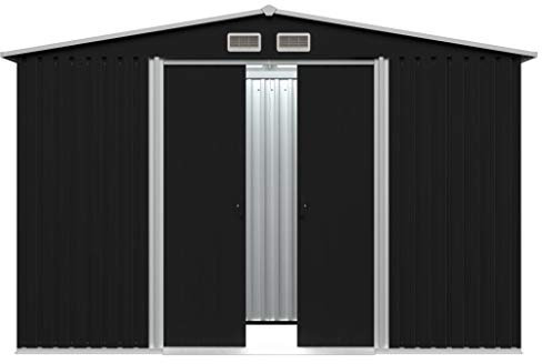 Tidyard Gartenschuppen Mit 4 Entlüftungsöffnungen, jeweils mit Einer Größe von 23 x 10 cm (L x B),Größe mit Dach: 257 x 205 x 178 cm (L x B x H),verzinkter Stahl,Anthrazit