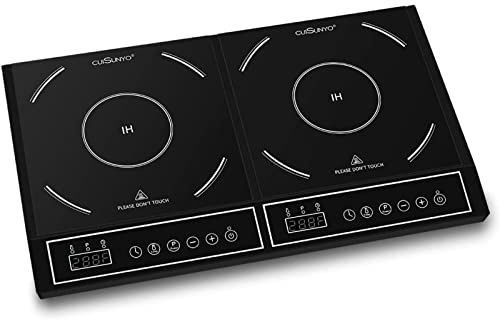 Portable Double Induction Cooktop, 1800W Countertop Burner with Power Sharing, 10 Power & Temperature Levels, 140-465°F Temperature Control, Digital Display, Timer