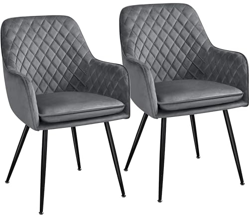 Yaheetech Velvet Dining Chairs Set of 2 with Armrests Metal Legs Light Grey