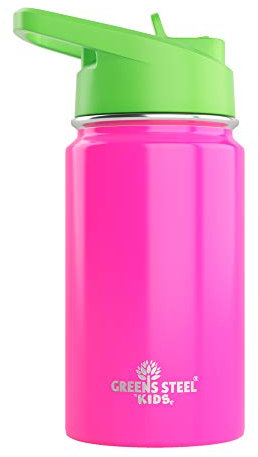 Kinder Thermosflasche 350ml - Pink I Auslaufsicher mit Strohhalm & Griff I 12 kalt I Isoliert, doppelwandiger Edelstahl I Einfache Flasche für Kleinkinder I Kinder Trinkflasche I Umweltfreundlich
