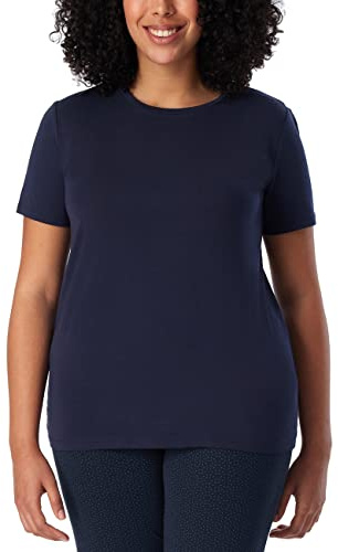 Schiesser Damen Schlafshirt Kurzarm Modal - Mix + Relax Pyjamaoberteil, Blau_175475, 42 EU