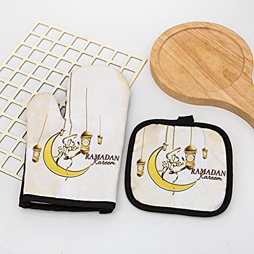 Maniques Cuisine Lune Beige Manique Design Antidérapant Gant Four Polyester Gant Cuisine -avec Boucle Suspension Gant de Cuisine Moderne Gant Anti Chaleur 17x27cm