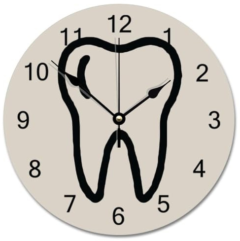 ArogGeld Tooth Dentist Dental Assistant Wall Clock Silent Round Wooden Wall Clock Battery Operated Decorative Hanging Clock for Office Home Decor Wedding Birthday Housewarming Gift,One Size