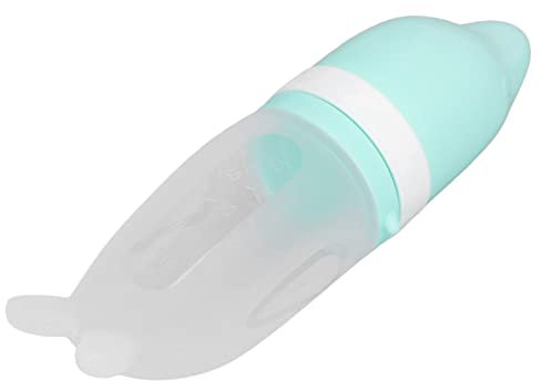 Cuchara para Biberón de Silicona, Diseño Integrado Verde Forma Linda Tapa a Prueba de Polvo Cuchara Exprimible de Silicona Suave para Pasta Vegetal