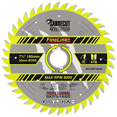 1 x SCCSW18540 SabreCut 185 mm 40T x 30 mm borrning fineline tunn kerf trä plywood MDF spånskiva korsskärning och rippskärning cirkelsågblad kompatibel med Dewalt Makita Milwaukee och många andra