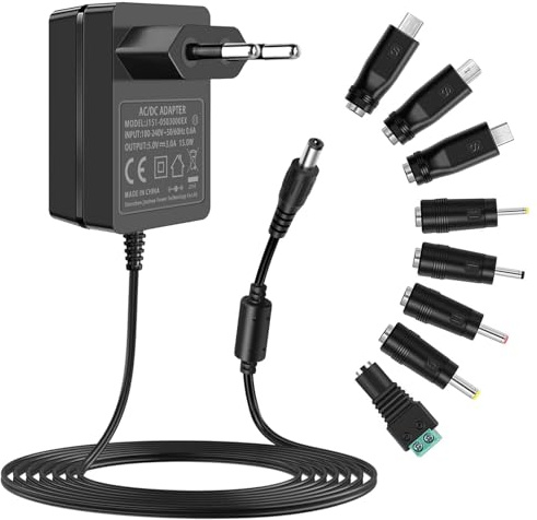 5V 3A Netzteil mit 8 verschiedenen Gleichstromsteckern | für Hatch Baby Rest, Rest+, LED-Lichtleisten, Überwachungskameras, TV-Box, Router, Lautsprecher