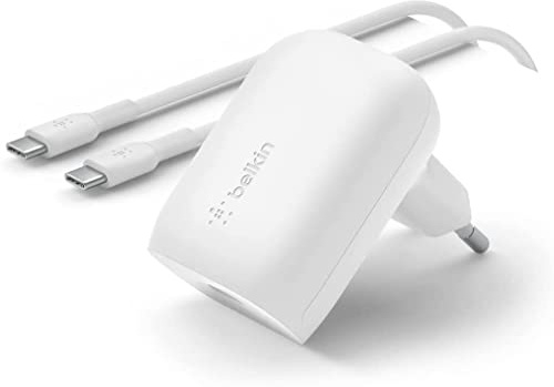 Belkin Cargador USB C de 30W con Cable USB-C a USB-C, PPS, Carga rápida PD 3.0 con certificación USB-IF para iPhone 17, iPhone Air, iPhone 16, Samsung Galaxy, Z Fold, Pixel, iPad, Note, AirPods