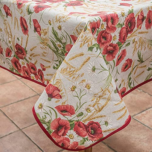 Manifattura Tessile Flüssigkeitsdichte, schmutzabweisende Tischdecke aus harzbeschichteter Baumwolle - Beige Mohnblumen, Oval x6 180