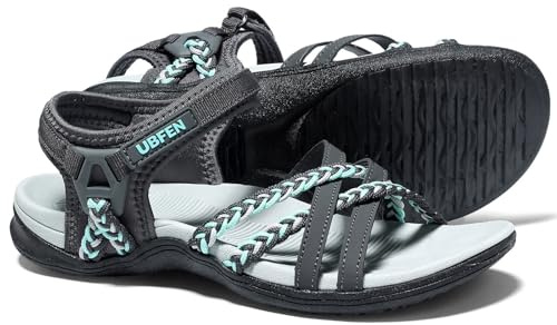UBFEN Womens Hiking Comfort Sport Sandals Beach Vacation Camping Casual Sport Sandals with Adjustable Straps and Arch Support Size US 7 Gray Mint