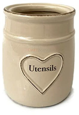 Darthome Love Heart Utensil Pot Ceramic Kitchen Cutlery Caddy Storage Holder Organiser 13cm