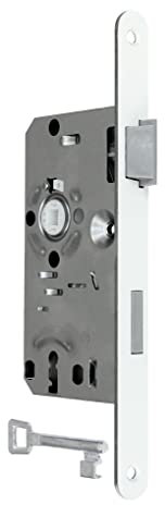 SN-TEC Standard Zimmertürschloss/Türschloss mit 1 Schlüssel, mit weißer Stulp, 55/72/8, Stulp: 20 x 235mm abgerundet weiß DIN Rechts (BB RECHTS mit 1 Schlüssel)