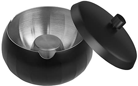 JSVER Ashtrays with Lid, Stainless Steel Desktop Ashtray Easy to Clean, Anti-Wind, Anti-Odor for Outdoor, Indoor, Garden, Office, Balcony, Living Room (Black)